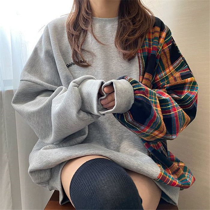 Loose Puff Sleeve Pullover Sweatshirt With Stitching Letters