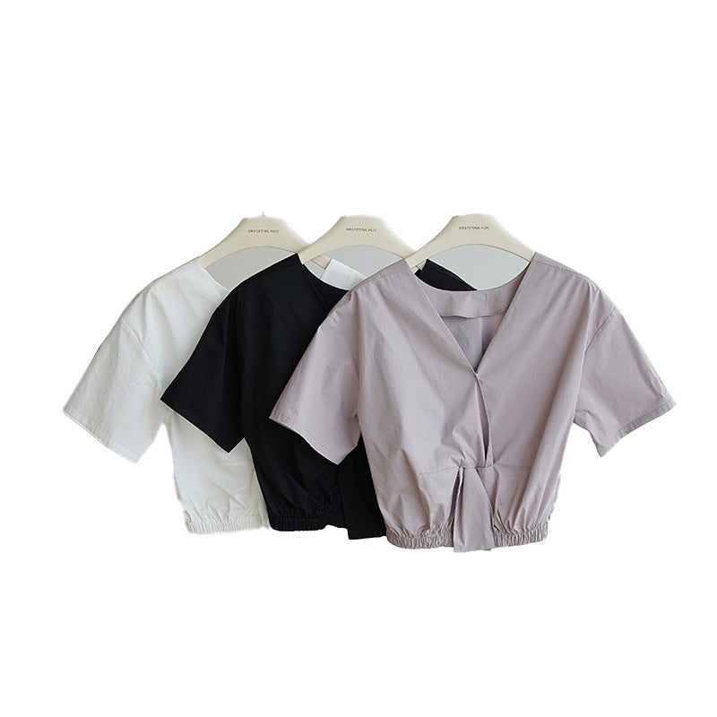 Simple Kink Elasticated Waist Cropped Shirt