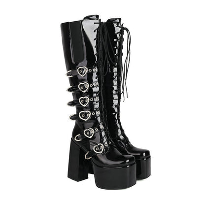 Women's High Heel Punk Front Lace-up Martin High Leg Boot