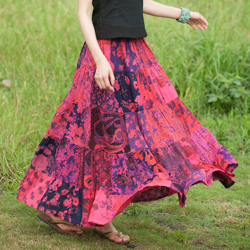 Bohemian Style Printing Skirt Vacation Style