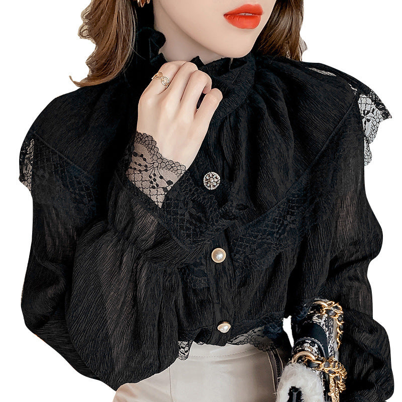 Chic Button Temperament Western Style Lace Shirt Women