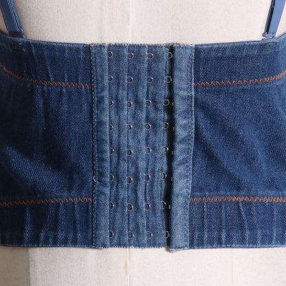 Back Zipper Fly Denim Crystal Stitching Vest