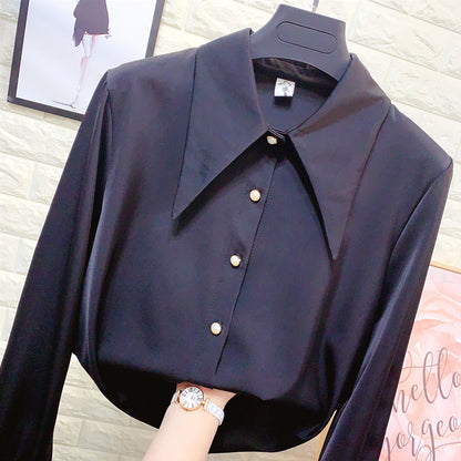 Women's Pearl Button Chiffon Shirt With Pointed Collar