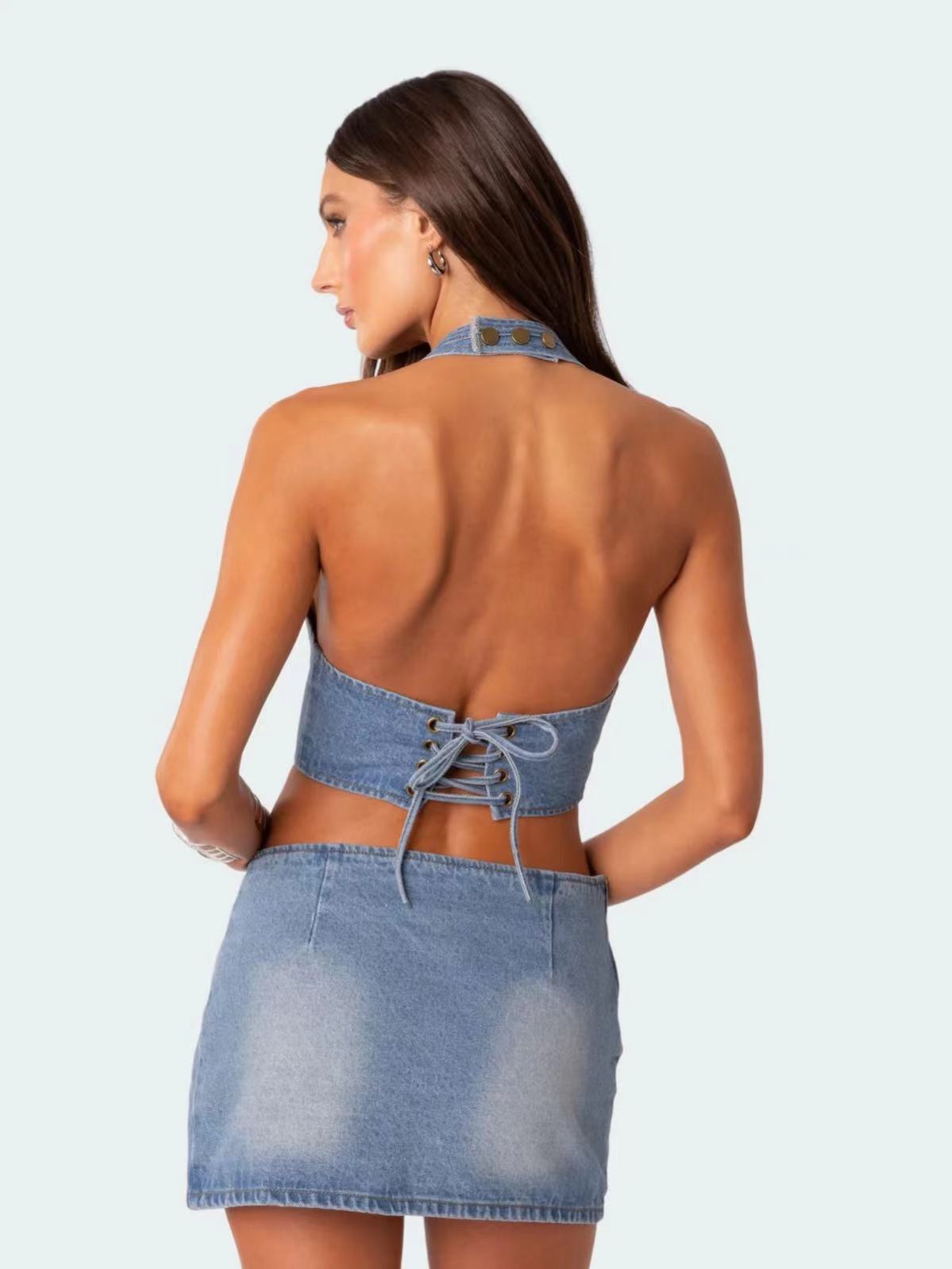 Lace Up Denim Tight Fitting Corset