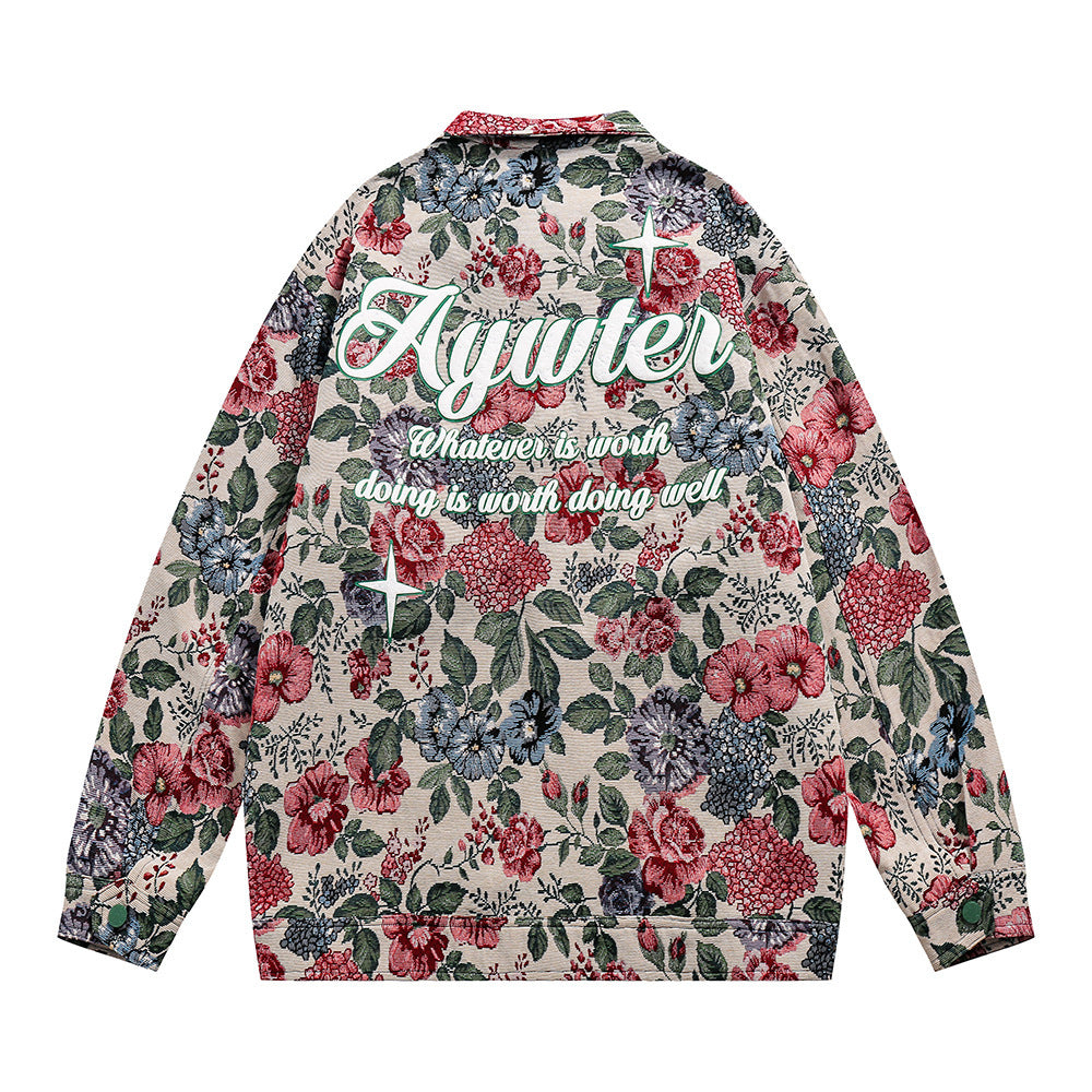 American Retro Full Printed Yarn-dyed Floral Jacket Baggy Coat