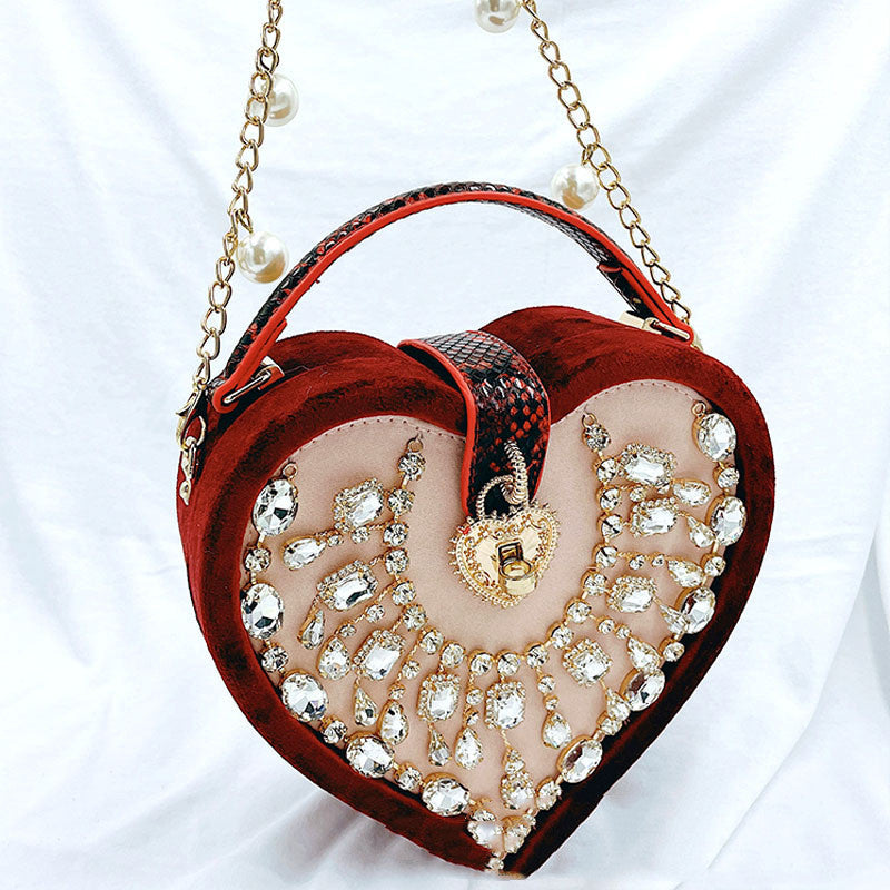 Bolso de mujer Love con diamantes y perlas, gran capacidad y dulce