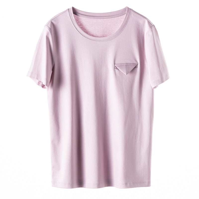 Camiseta de algodón de seda para mujer, diseño triangular holgado y moderno