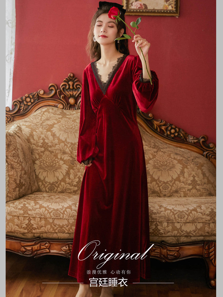 Robe longue taille haute en velours doré profond pour femmes