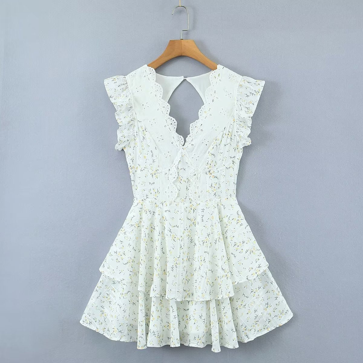 Early Spring New Lace Embroidered Printed Tight Waist Dress V-neck Backless Skirt