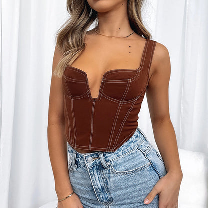 Women's Sexy Square Collar Exposed Umbilical Suspenders