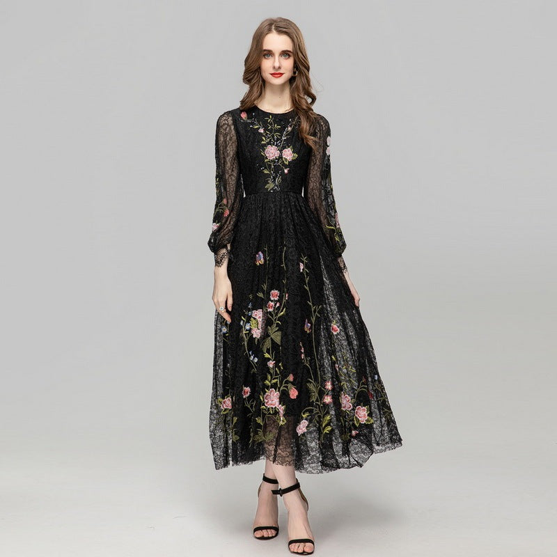 Flower Sequined Long Sleeve Dress Women