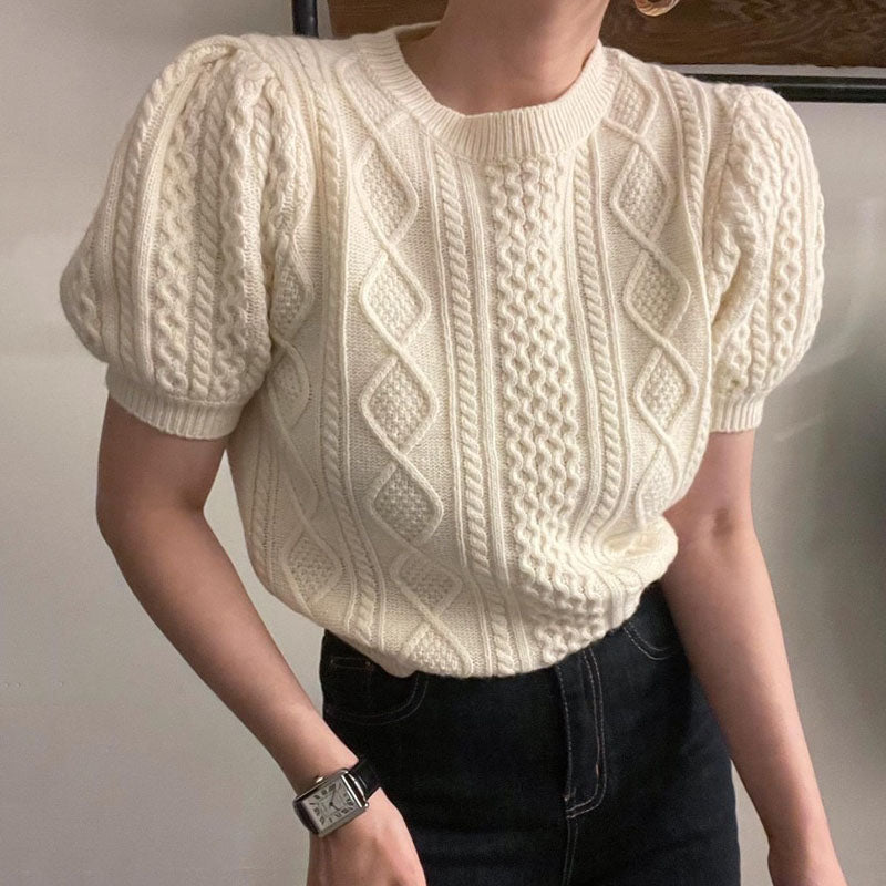 Women's Puff Sleeve Short Knitted Sweater