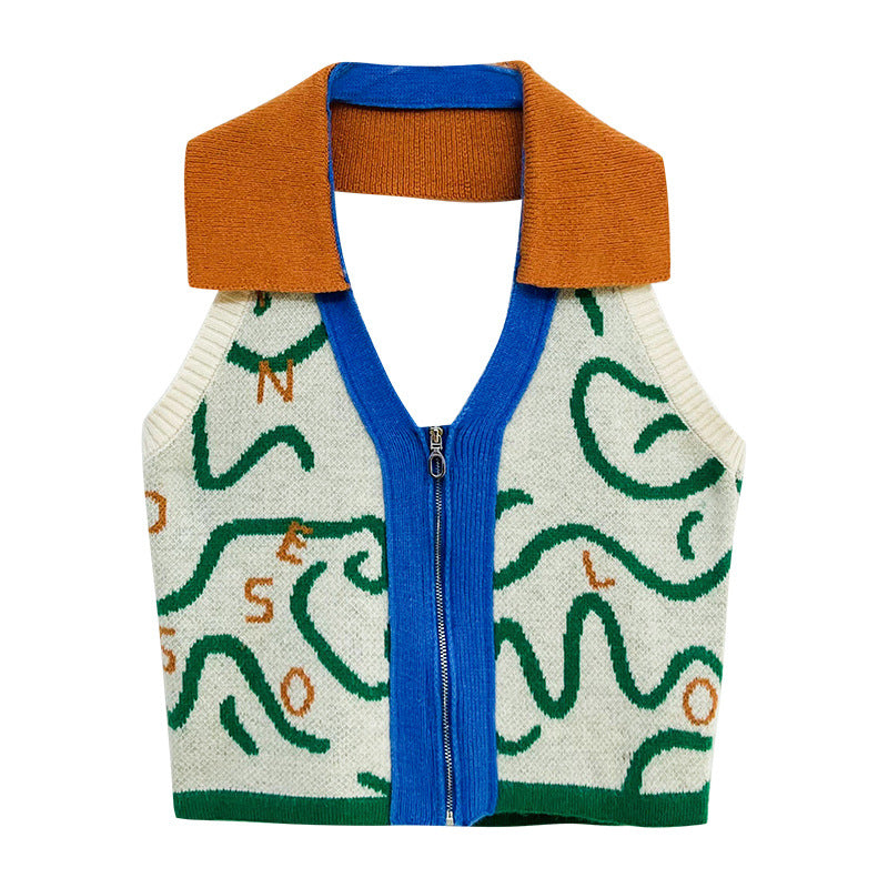 Women's Korean Style Personalized Colorblock Knitted Vest