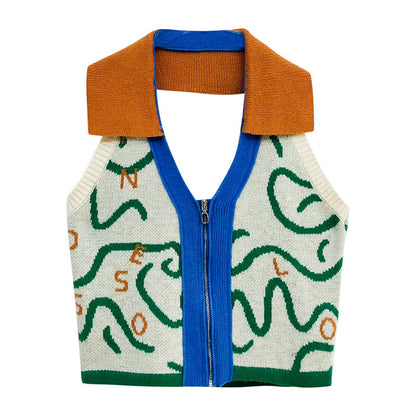 Women's Korean Style Personalized Colorblock Knitted Vest