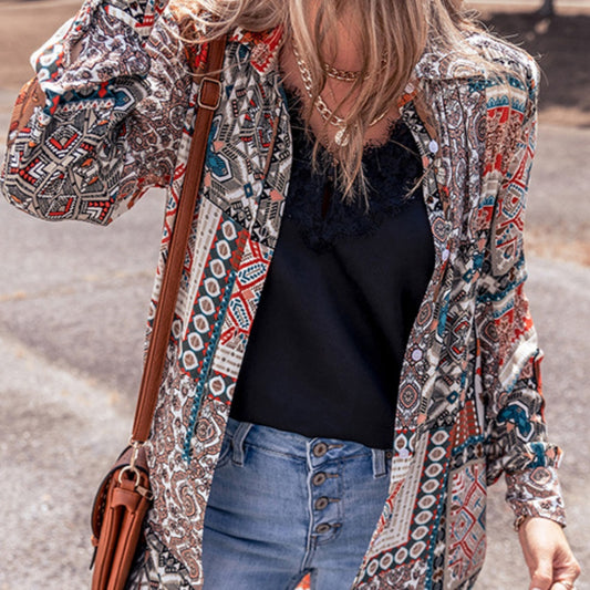 Printed Beach Cardigan Long Sleeve Top