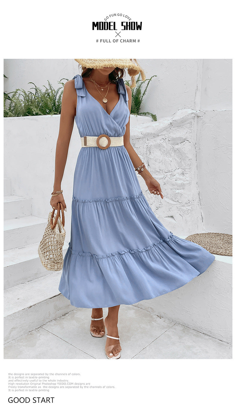 Women's Solid Color Sling High Waist Dress