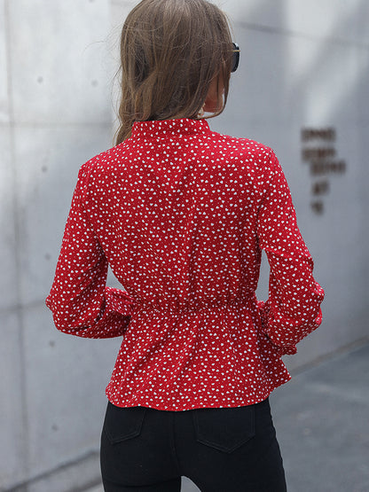 Blusa peplum con mangas con volantes estampada