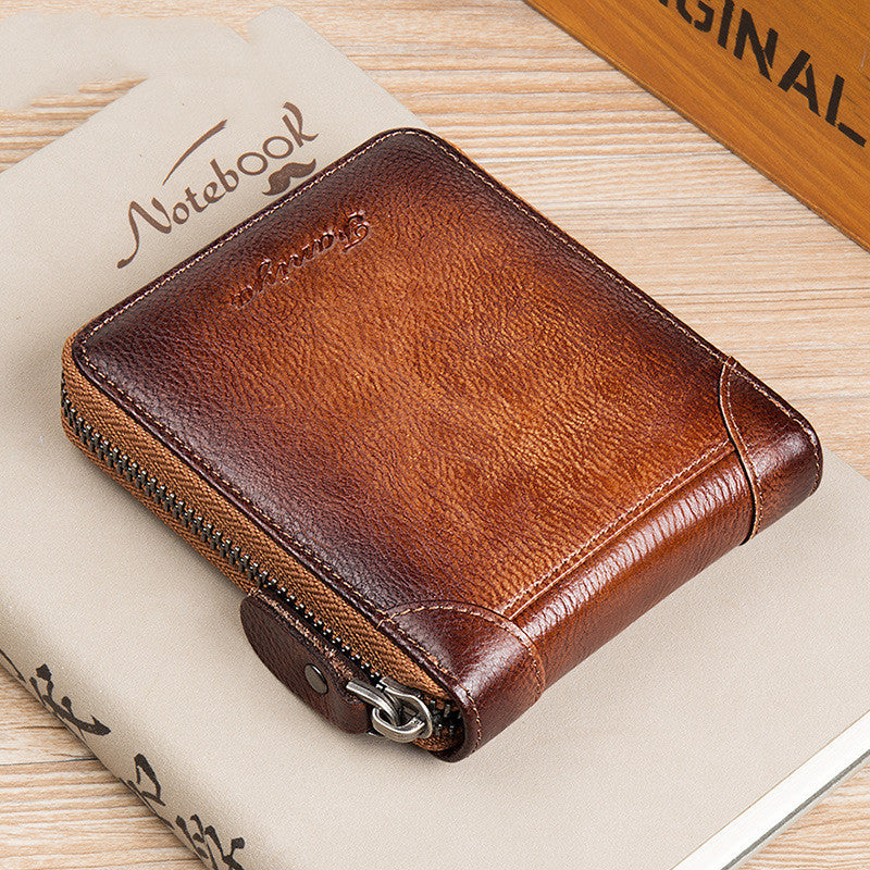 First Layer Cowhide Zipper Card Holder Driver's License Wallet Wallet