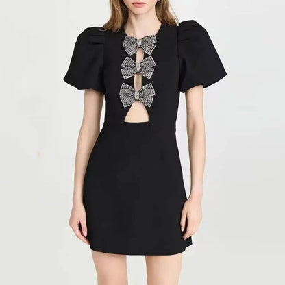 Ladies Bow Puff Sleeve Dress