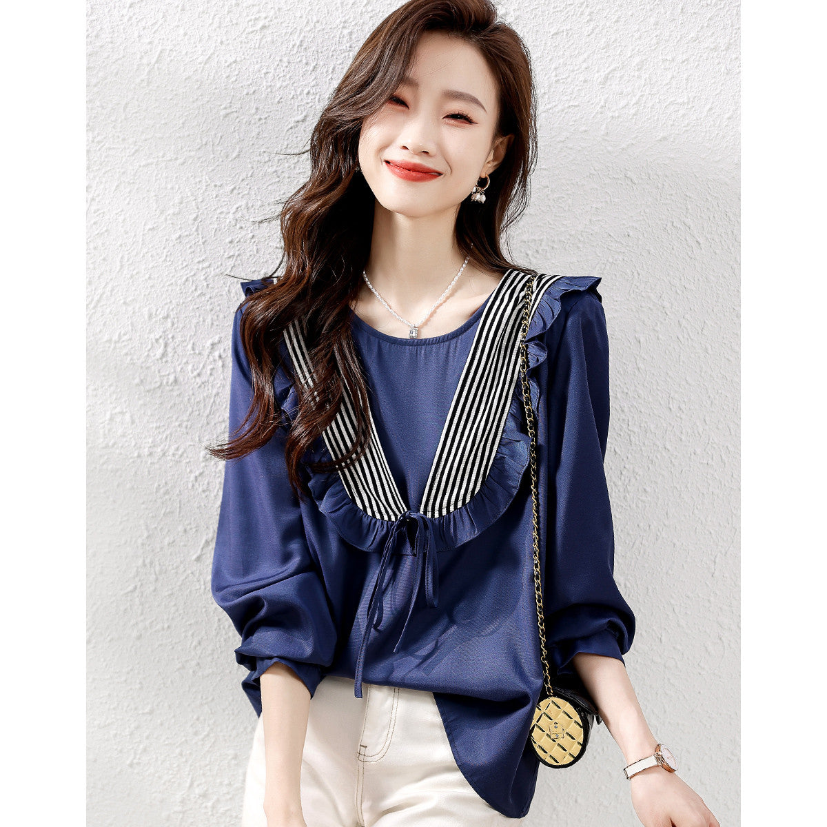 Big-name Fungus Edge Casual Loose Stitching Collar Shirt