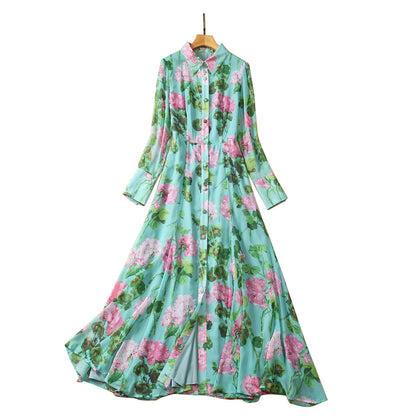 Robe longue Aura romantique à simple boutonnage