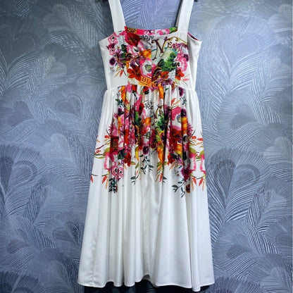 Spaghetti-strap Floral Print Beaded Dress