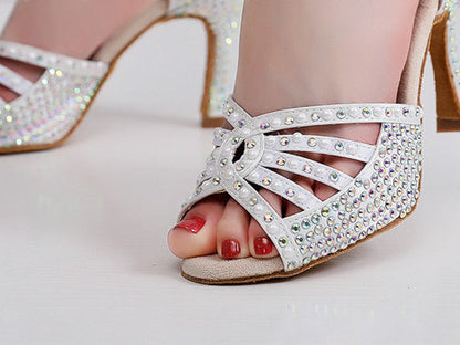 Women's Hot Rhinestone Latin Dance High Heel Shoes Soft Bottom Rhinestone