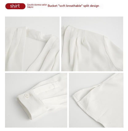 Chemise de tempérament à col blanc de Style professionnel, haut de couleur unie à col en v pour femmes