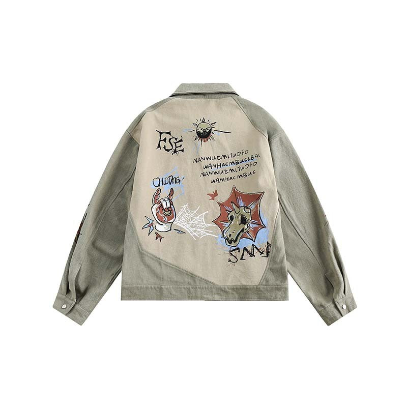 Retro Alphabet Graffiti Stitching Jacket Loose-fitting Coat Top