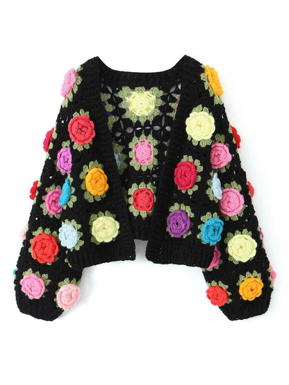 Niche Heavy Industry Manual Flower Cutout Crochet Coat Sweater Women's Sweater