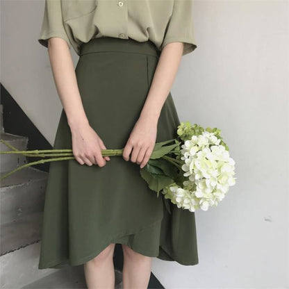 Korean Version Of Solid Color Avocado Green Irregular Set