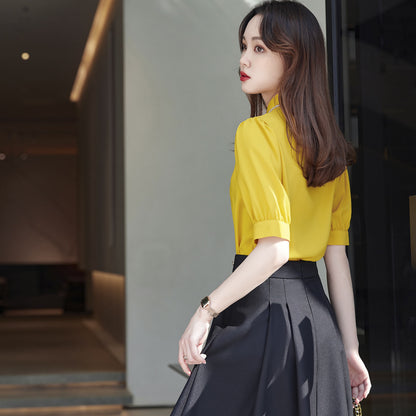 Fashion Short Sleeve Women's Yellow Shirt Business Wear