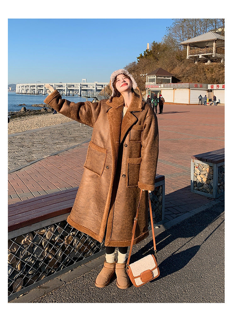 Abrigo de lana de cordero de doble cara para mujer para invierno