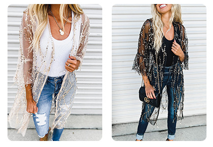 Sequined Transparent Mid-length Cardigan For Women Autumn