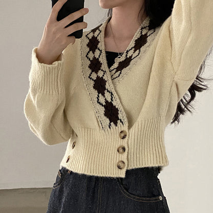 Loose Crossover V-Neck Buttoned Waist Sweater