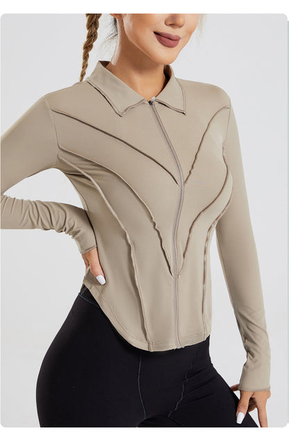 Lapel Yoga Clothes Long Sleeve Women's Zipper Jacket