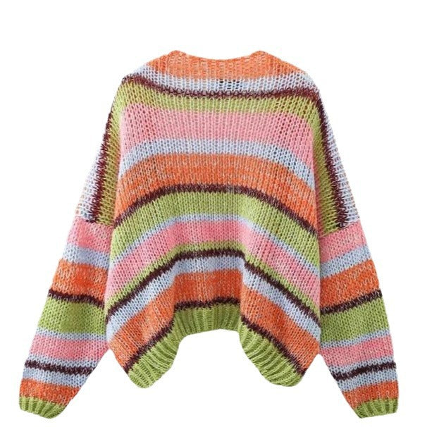 Cardigan tricoté multicolore à manches longues pour femme