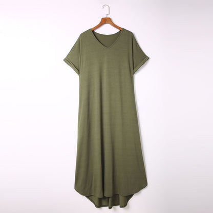 Short Sleeve Loose And Simple V-neck Dress