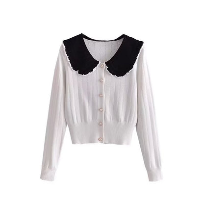 Women's Doll Collar Knitted Cardigan Jacket