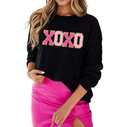 Pullover Crew Neck Casual Style Letter Printed Sweater