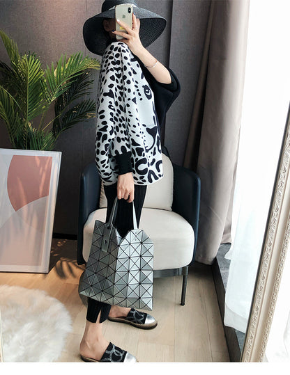 Pleated Coat Loose And Slim Plus Size Long-sleeved Leopard Print