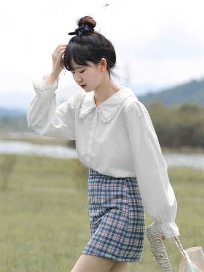 Camisa blanca con cuello de muñeca para primavera y otoño Design Sense Niche para mujer