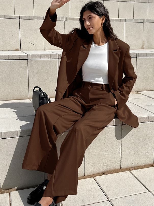 Women's Fashion Vintage Blazer Women's Wide-leg Pants Two-piece Set