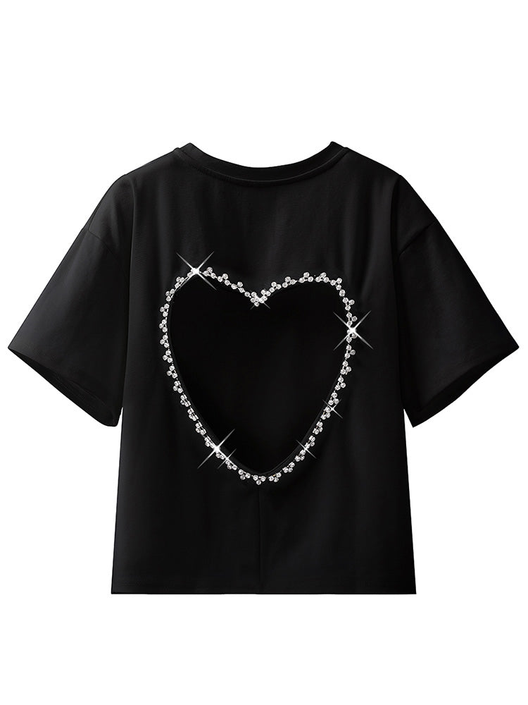 Hand Beaded Heavy Work Crystal Diamond Heart Hollow Top