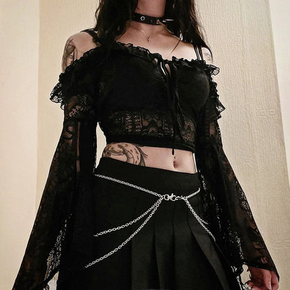 Top con hombros descubiertos y encaje con mangas divididas de Witch Cos de estilo oscuro para mujer