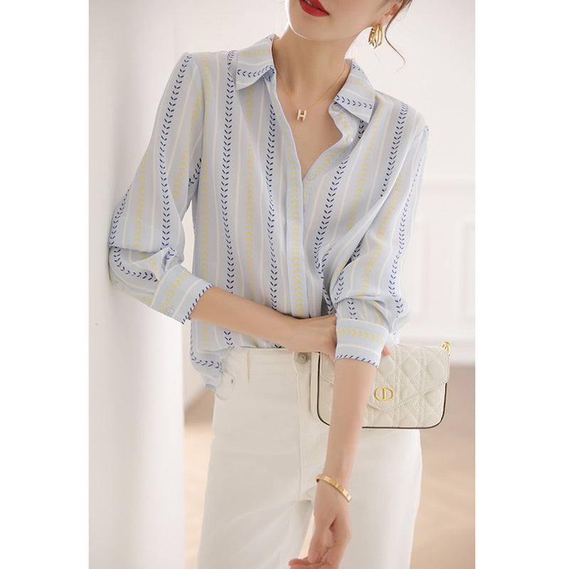 Women's New Contrast Color Vertical Striped Shirt