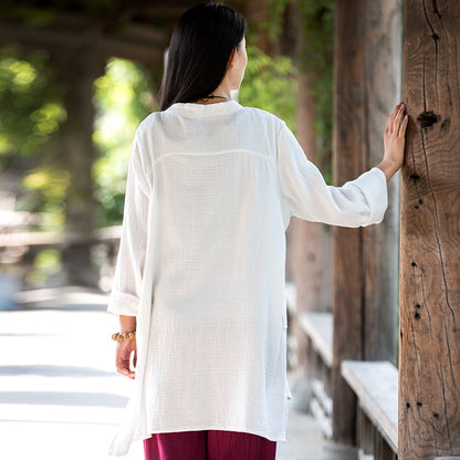 Camisa retro de doble capa de algodón y lino de primavera y verano para mujer