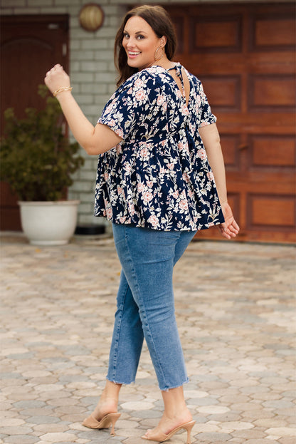 Blusa babydoll atada con cuello en V floral