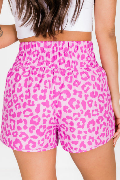 Pantalones cortos deportivos de talle alto de leopardo rosa