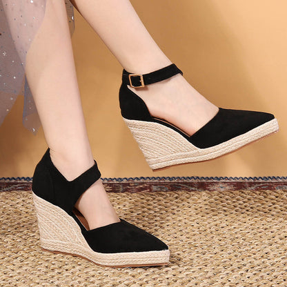 Pointed Toe Wedge Pumps Platform High Heel Hollow Women's Shoes